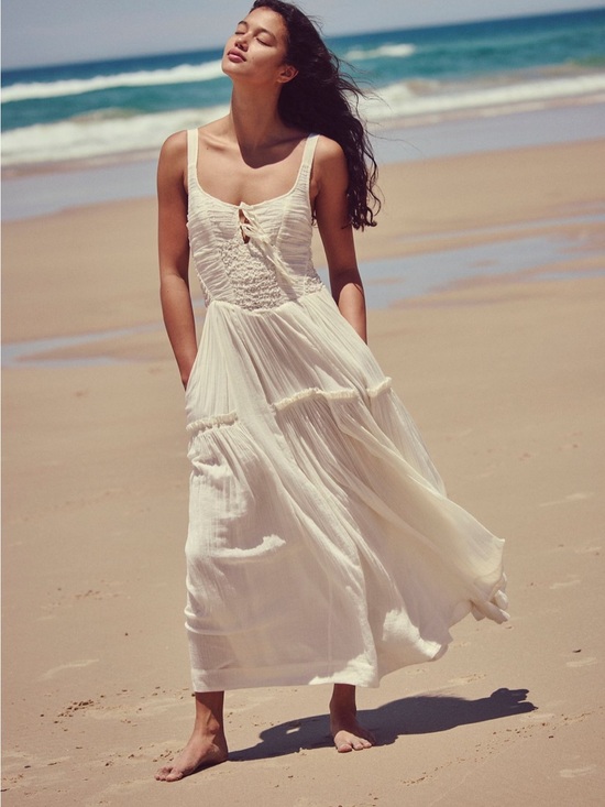 Free People Dresses & Skirts - Free People Ivory A Masterpiece Maxi Dress with Smocked Bodice